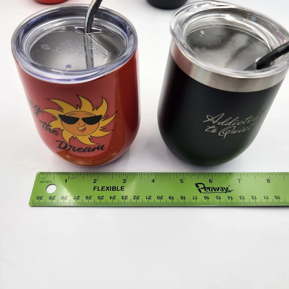 Insulated Wine Tumbler Set of 4 2 are Rosato Bay All have Lids and Straws Spirts